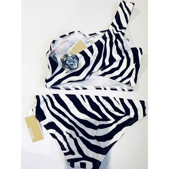 MICHAEL Michael Kors zebra print 2 piece logo ring swimsuit - Picture 6 of 8